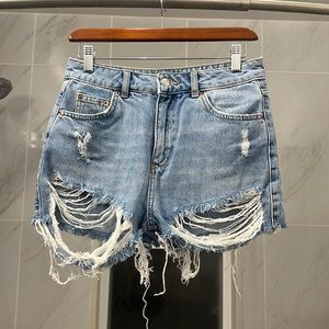 Topshop distressed mom shorts